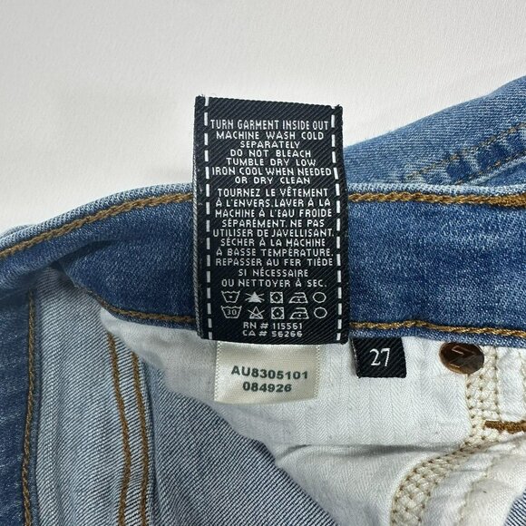 7 for all Mankind Edie Cropped Jeans Size 27 Raw Hem Straight Leg Medium Wash - Picture 8 of 11